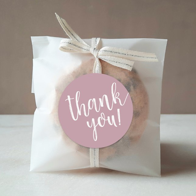 Mauve Hand Lettered Script Thank You Classic Round Sticker (Creator Uploaded)