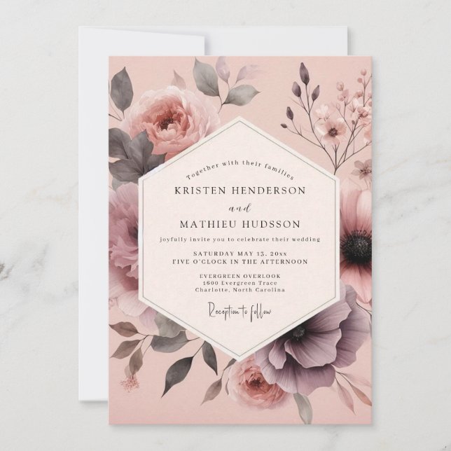 Mauve Hazy Floral Wedding Invitation (Front)