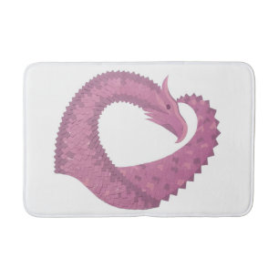 Mauve heart dragon on white bath mat