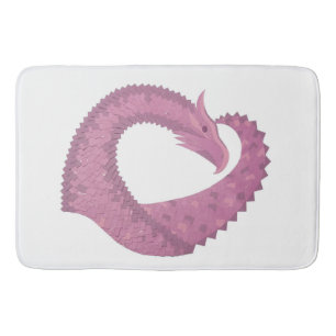 Mauve heart dragon on white bath mat