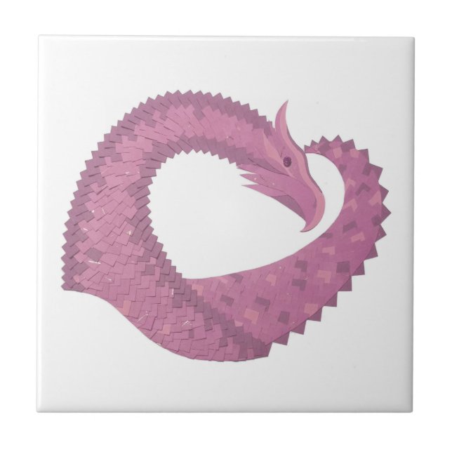 Mauve heart dragon on white ceramic tile (Front)