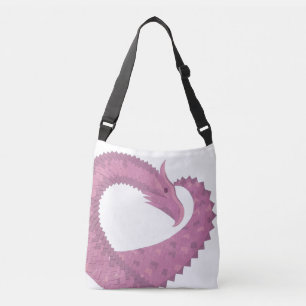 Mauve heart dragon on white crossbody bag