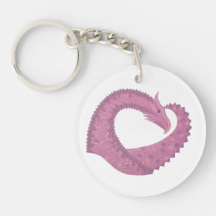 Mauve heart dragon on white key ring