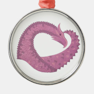 Mauve heart dragon on white metal tree decoration