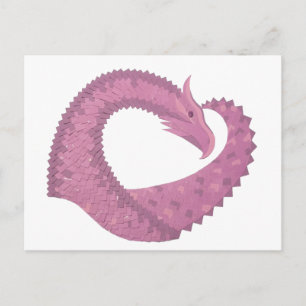 Mauve heart dragon on white postcard