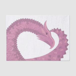 Mauve heart dragon on white tissue paper