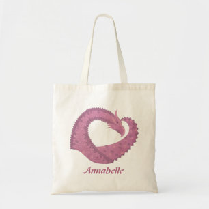 Mauve heart dragon on white tote bag