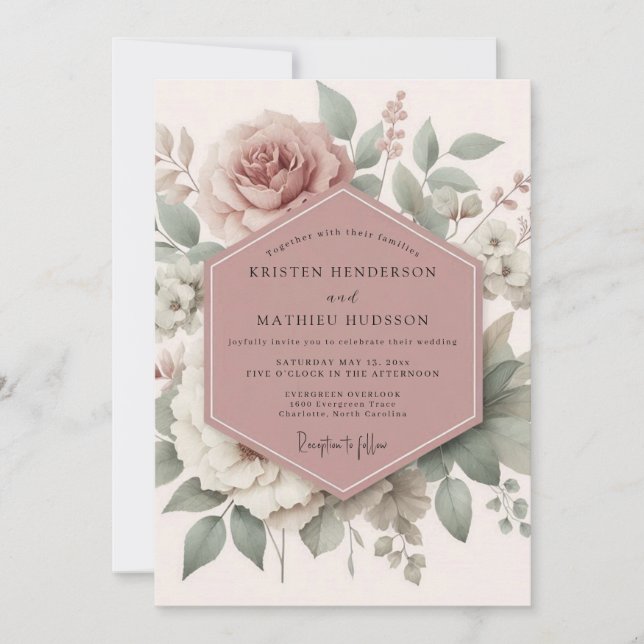 Mauve Heirloom Blossom Wedding Invitation (Front)