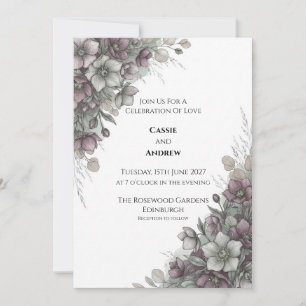 Mauve Hellebore Botanical Wedding Invitation