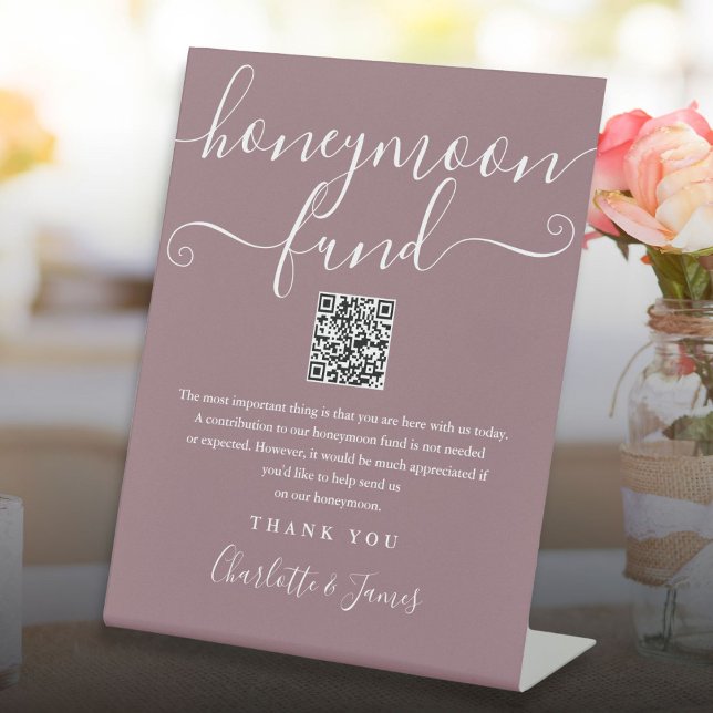 Mauve Honeymoon Fund QR Code Pedestal Sign (Mauve Honeymoon Fund QR Code Pedestal Sign)