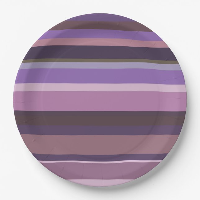 Mauve horizontal stripes paper plate (Front)