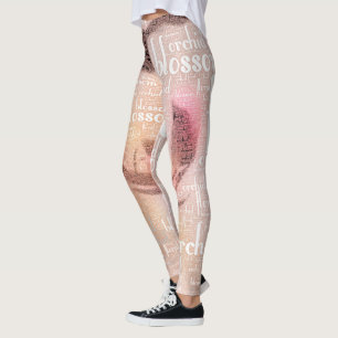 Mauve Hue Orchid Word Cloud Embedded Photo Leggings