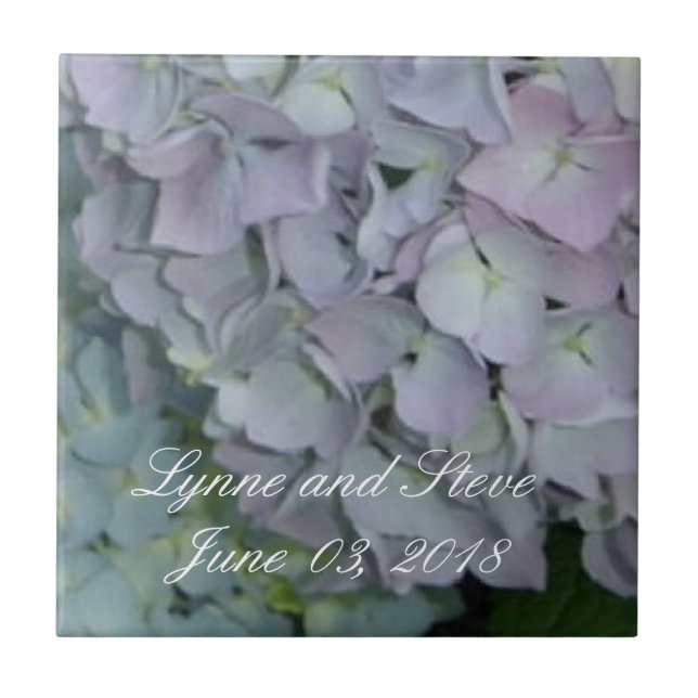 Mauve Hydrangea Wedding Date Ceramic Tile (Front)