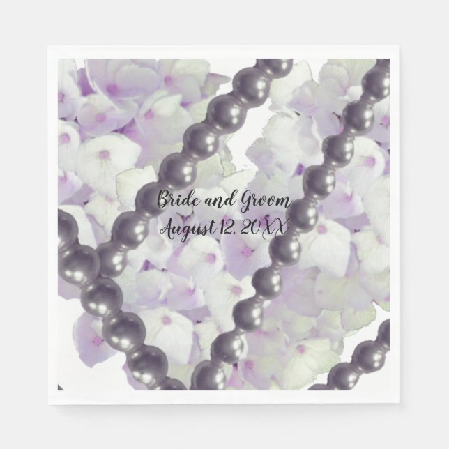 Mauve Hydrangeas and Pearls Wedding Paper Napkins (Front)
