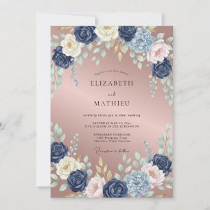 Mauve Indigo Blossom Wedding Invitation