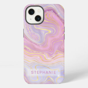 Mauve Lavender Gold Personalised Marble Strata iPhone 13 Case
