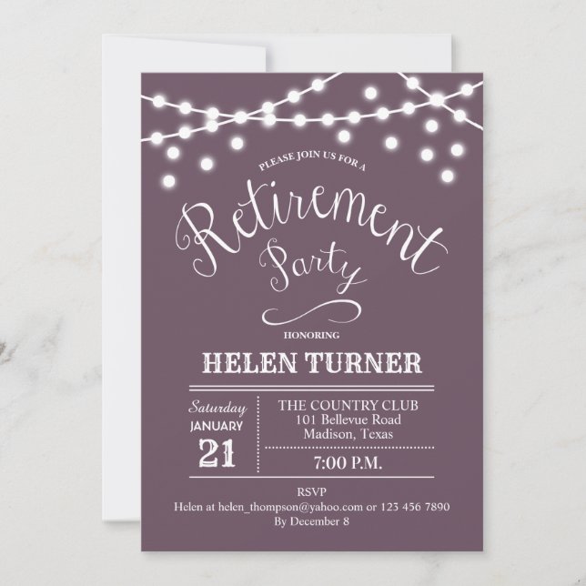 Mauve Lavender Rustic Retirement Party Invitation (Front)