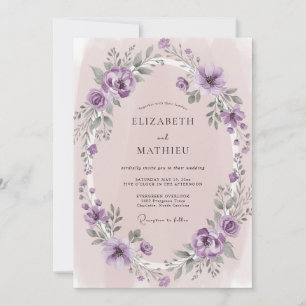 Mauve Lavender Wreath Wedding Invitation