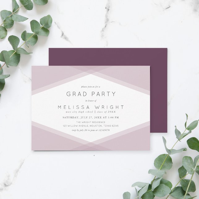 Mauve Layered Geometric & Dark Purple Grad Party Invitation (Creator Uploaded)