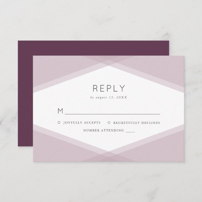 Mauve Layered Geometric & Dark Purple RSVP Card (Front/Back)