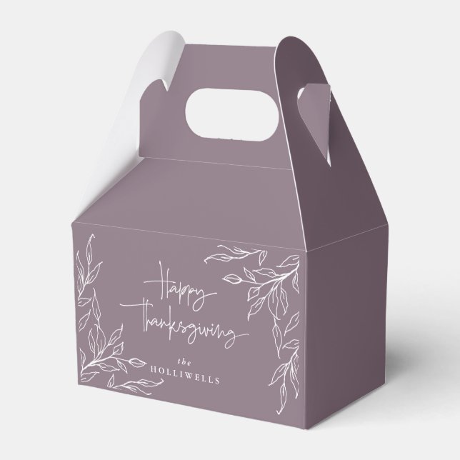 Mauve Leaf Motif Happy Thanksgiving Favour Box (Front Side)