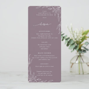 Mauve Leaf Motif Thanksgiving Dinner Flat 4 Course Menu
