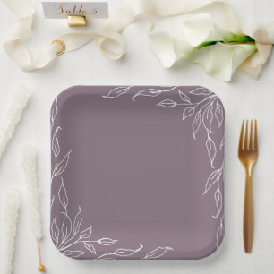 Mauve Leaf Motif Thanksgiving Party Paper Plate