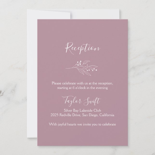 Mauve Leaf Reception Enclosure Card (Front)