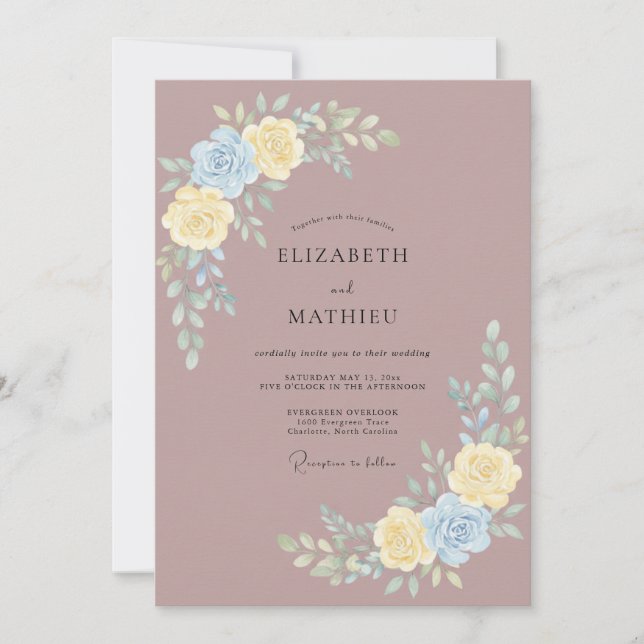Mauve Lemon Peony Wedding Invitation (Front)
