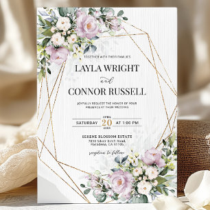 Mauve Lilac Floral Geometric Modern Wedding Invitation