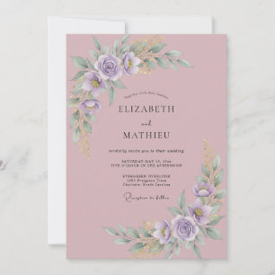 Mauve Lilac Peony Wedding Invitation
