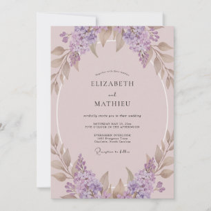 Mauve Lilac Wreath Wedding Invitation