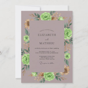 Mauve Lime Peony Wedding Invitation