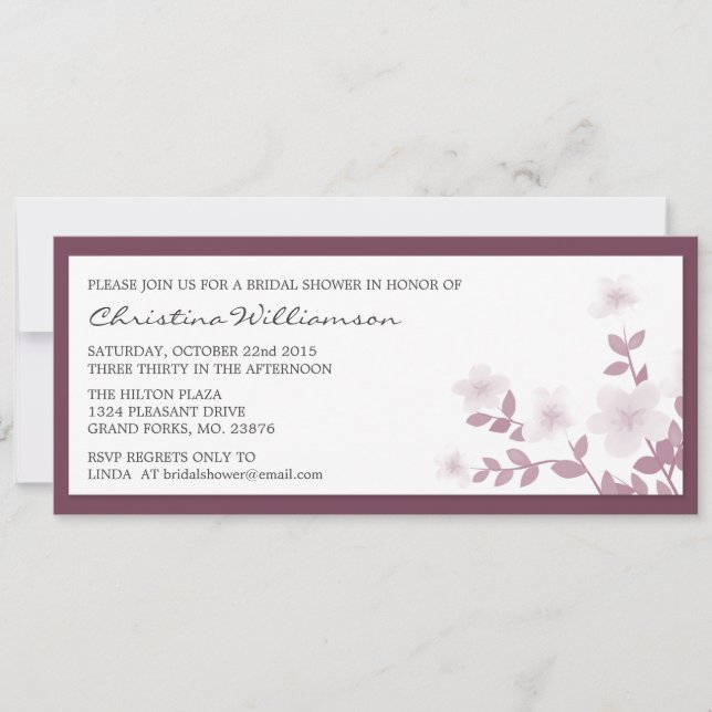 Mauve Long Floral Bridal Shower Invitations (Front)