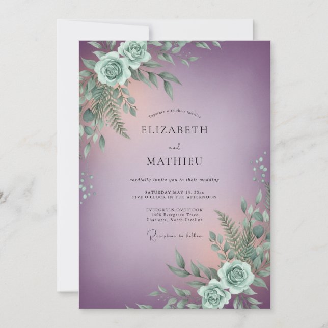 Mauve Luminous Botanical Wedding Invitation (Front)