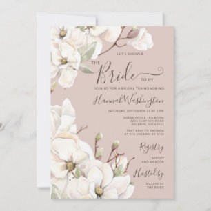 Mauve Magnolia Flower Bridal Tea Invitation
