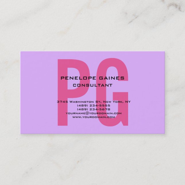 Mauve Mallow Pink Original Classical Chic Monogram Business Card (Front)