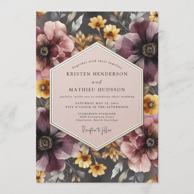 Mauve & Marigold Somber Wedding Invitation (Front)