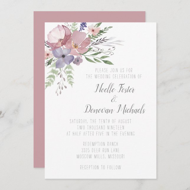 Mauve Meadows Wedding Invitation (Front/Back)