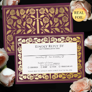 Mauve Mediaeval Gold Sword Royal Wedding RSVP