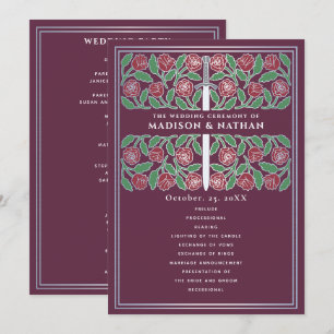 Mauve Mediaeval Silver Floral Sword Royal Wedding Program