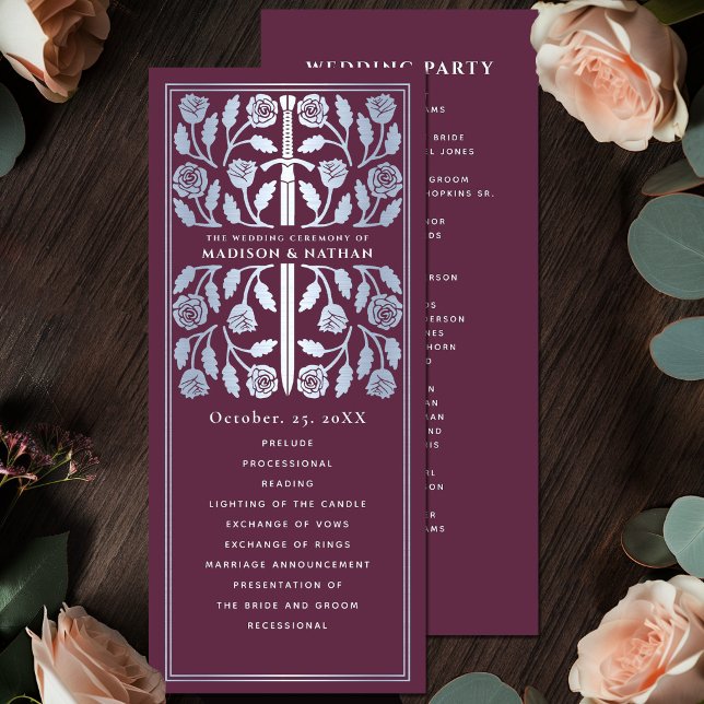 Mauve Mediaeval Silver Sword Royal Wedding Program (Creator Uploaded)