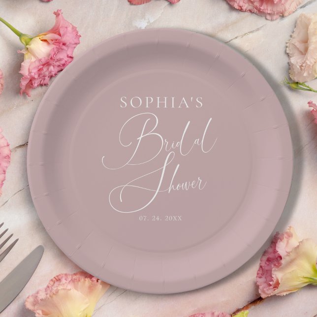 Mauve Minimalist Bridal Shower Paper Plate (Creator Uploaded)