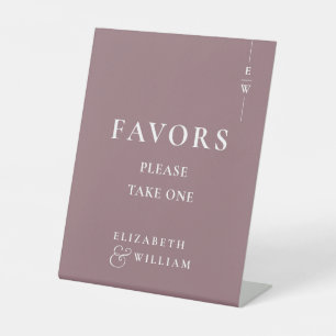 Mauve Minimalist Monogram Favours Wedding Pedestal Sign