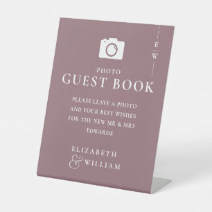 Mauve Minimalist Monogram Photo Guest Book Wedding Pedestal Sign