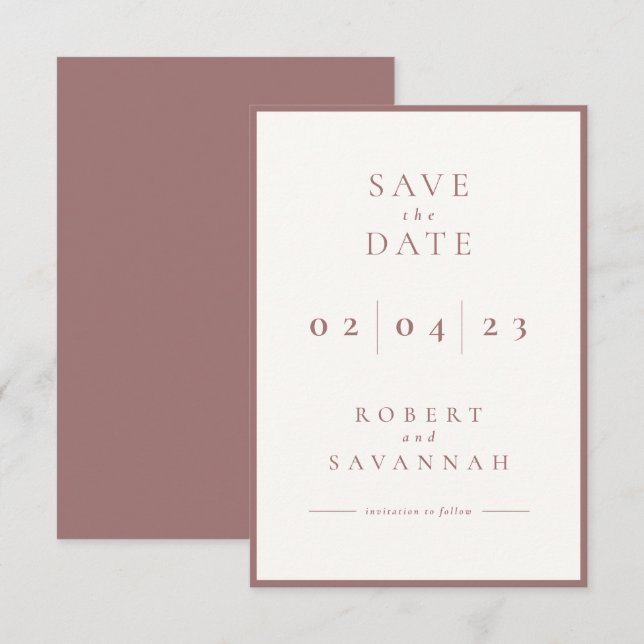 Mauve Minimalist Save the Date Card (Front/Back)