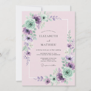 Mauve Mint Peony Wedding Invitation