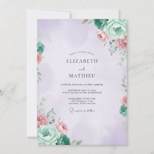 Mauve Mint Ranunculus Eucalyptus Wedding Invitation