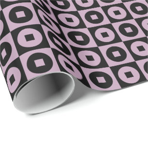 Mauve Mist and Black Square Circle Wrapping Paper