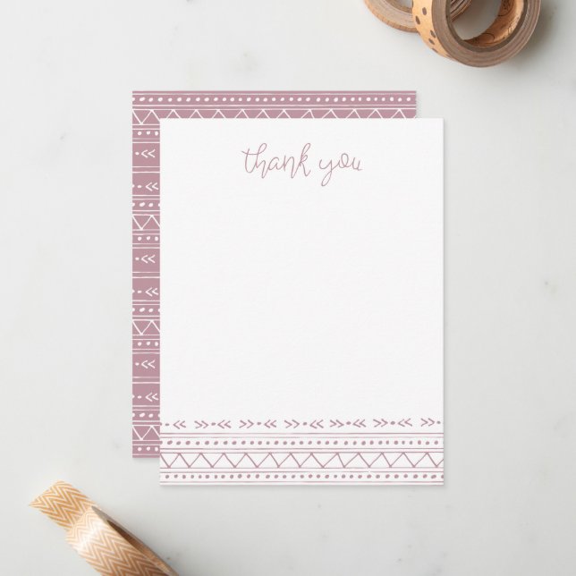 Mauve Modern Boho Thank You Card (Front/Back In Situ)
